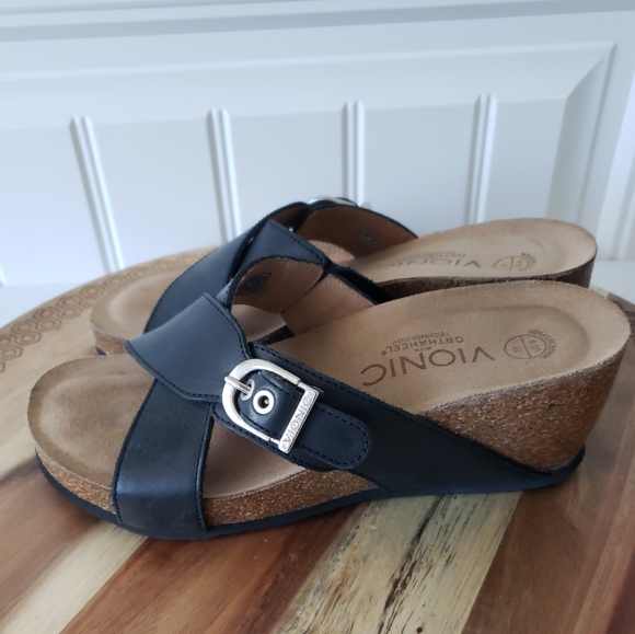 Vionic Shoes - Vionic Danette Wedge Sandals Black Cork Soles